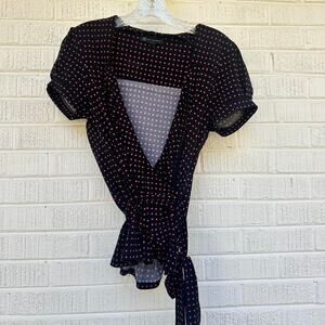 Vintage 2000s INC International Concepts Black Hot Pink Polka Dot Blouse